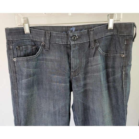 7 FOR ALL MANKIND // A pocket distressed mid-rise boot-cut stretch denim jeans - Picture 2 of 12